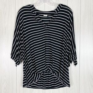 Anthropologie Akemi + Kin | Black & White Bow Sleeve Twist Front Striped Blouse